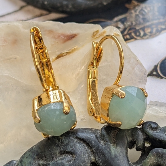 Natural Amazonite Earrings in 14k Gold Plated - Picture 5 of 5